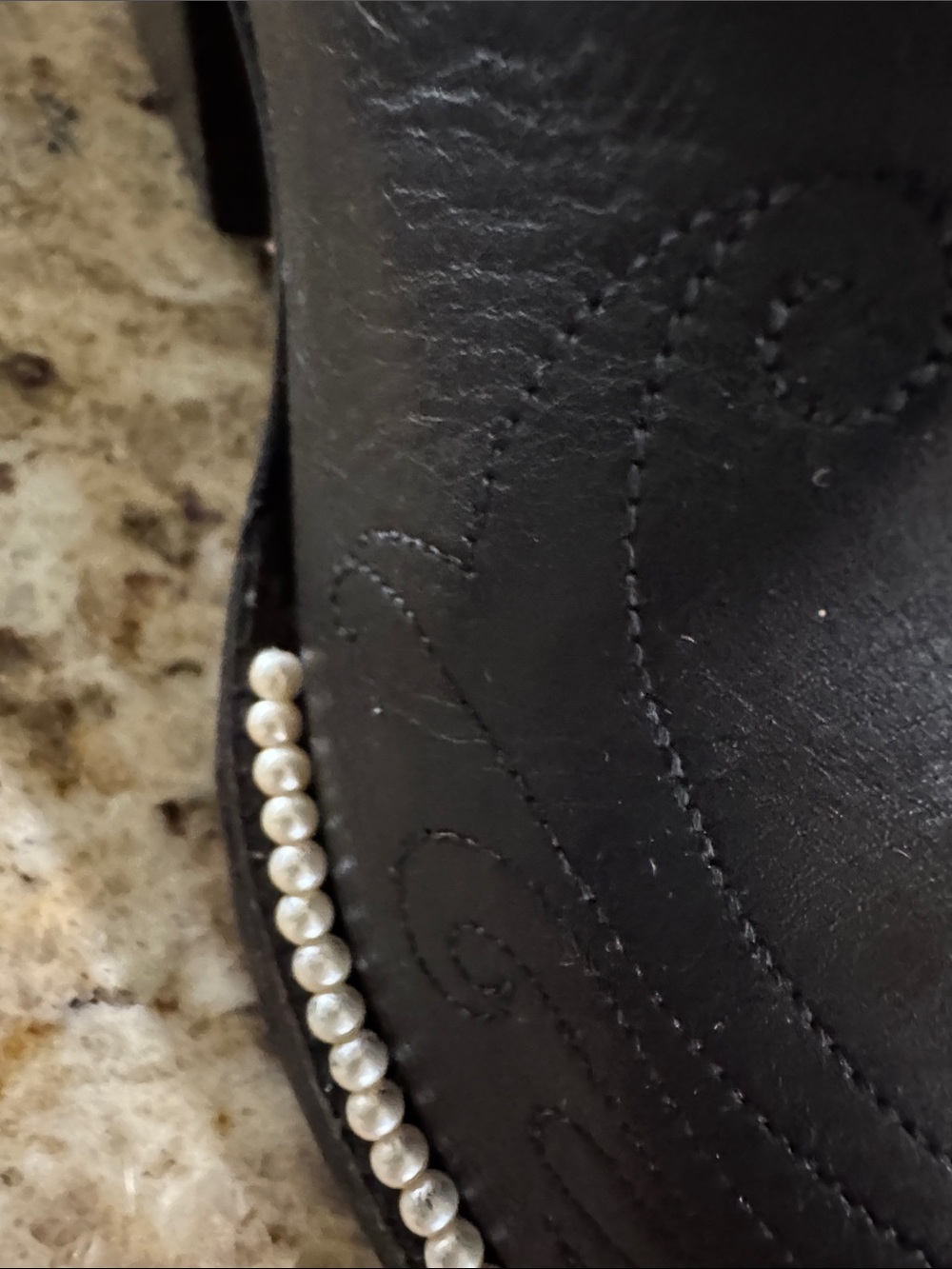 Tony Lama Black Leather Western Knee-High Boots wPearl Detail and Star Accent - Picture 5 of 10